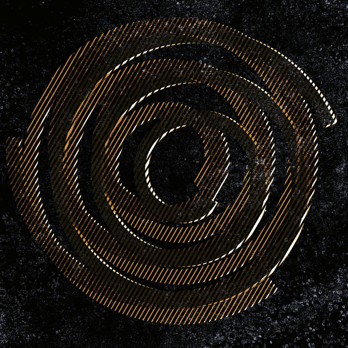 Abstract grungy orange spiral-like patterns on a dark background