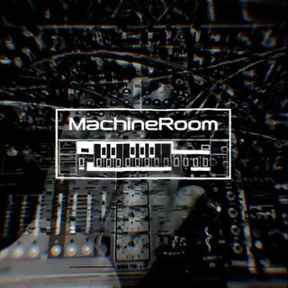 white MachineRoom on glitchy black and white background